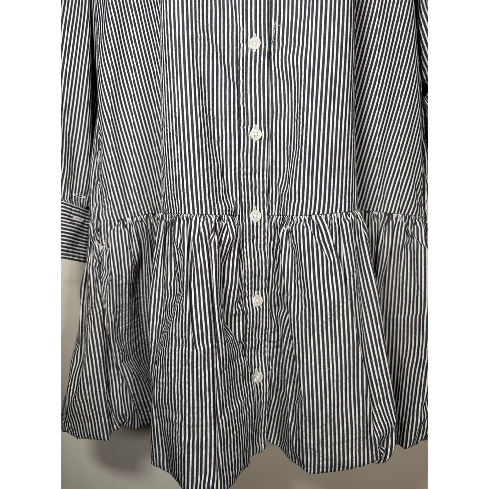 Lands End Shirt Dress Blue White Striped Ruffle Hem Preppy Coastal Casual Small - Picture 4 of 8